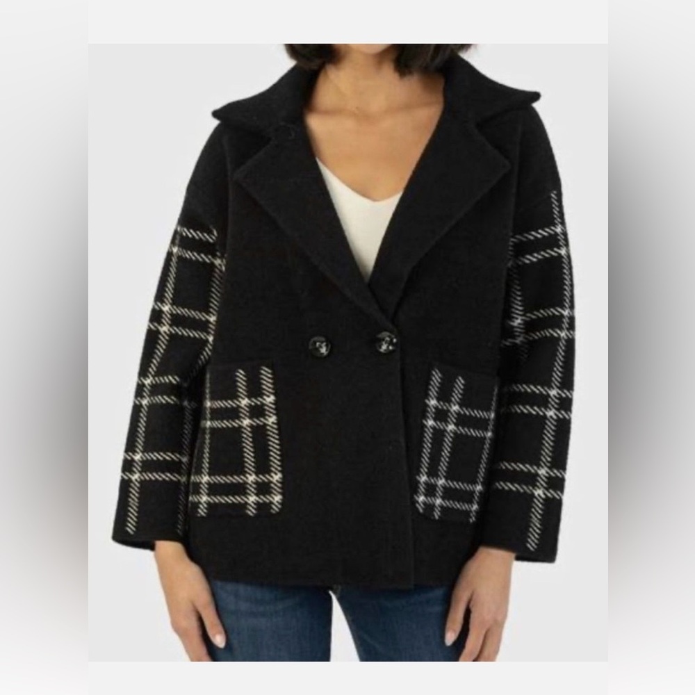 NWOT Women’s Kut from the Kloth Azalea Black & White Plaid  Sweater Coat Size S